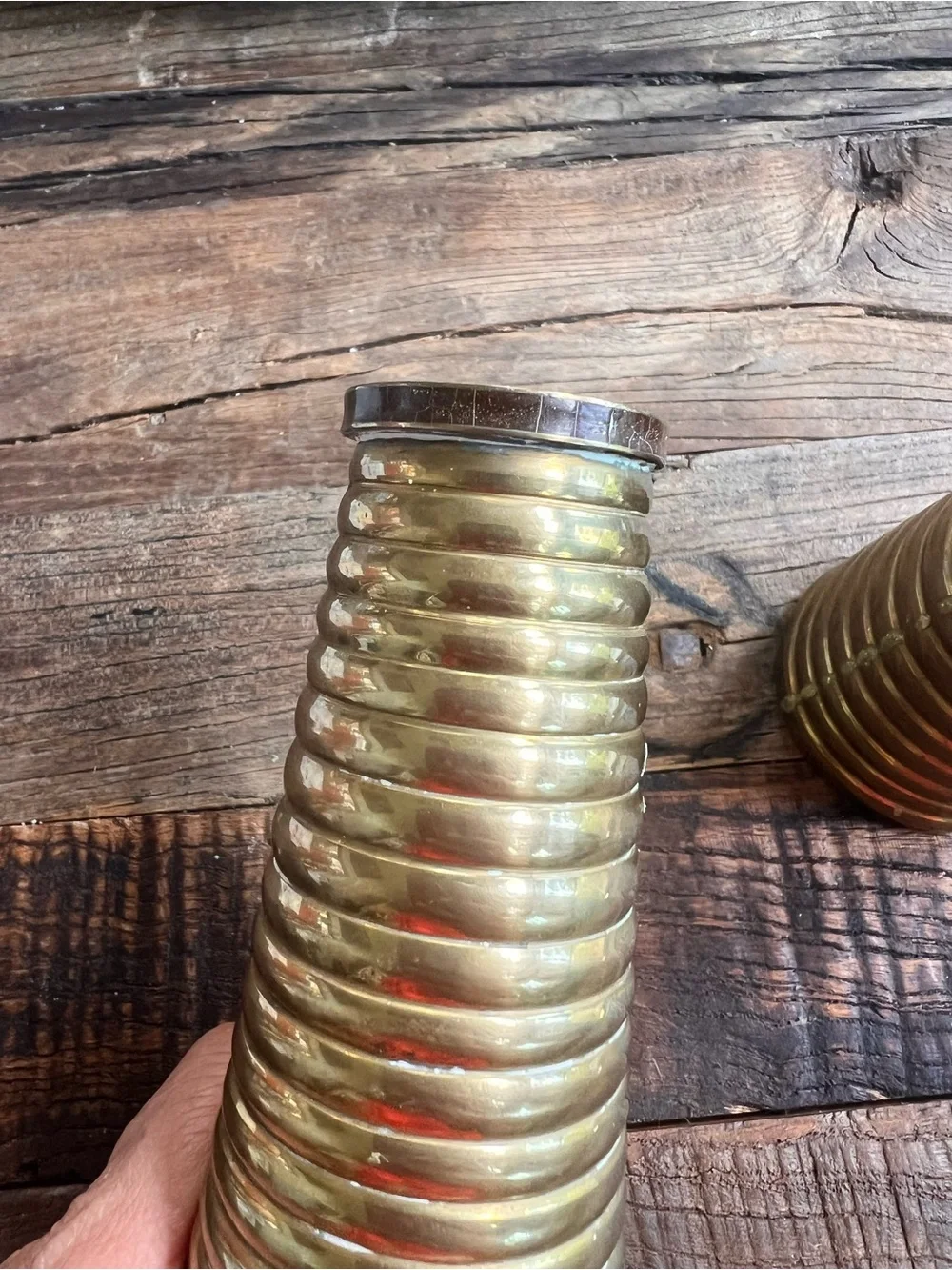 Brass Ribbed Decorative Vases - Set of 2